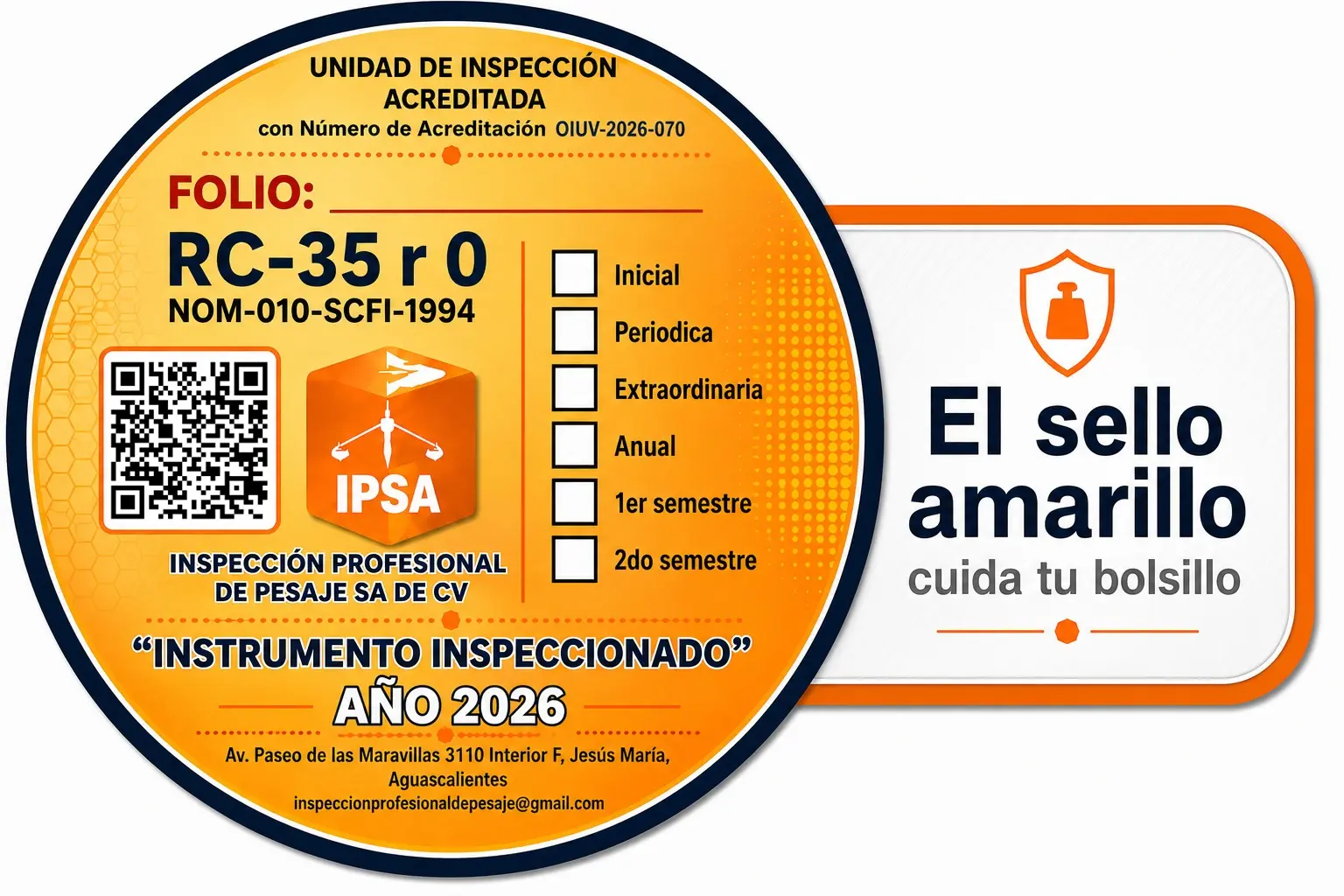 Distintivo de instrumento inspeccionado IPSA para el año 2026